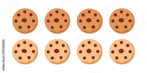 A symmetrical arrangement of eight perfectly round light brown cookies.