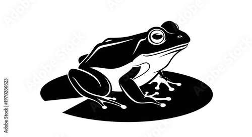 Black and White Silhouette of a Frog on a Lily Pad.