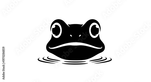 Black Frog Face Emerging from Rippling Water.