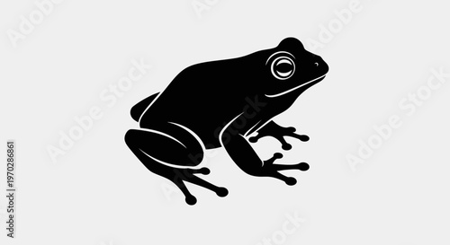Black Silhouette of a Frog on a Light Gray Background.