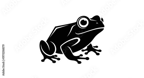 Black Silhouette of a Frog on a White Background.