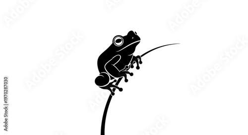 Black Silhouette of a Frog Perched on a Thin Stem.