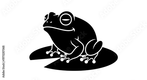 Black Silhouette of a Frog Sitting on a Lily Pad.