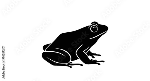 Black Silhouette of a Frog Sitting on a White Background.