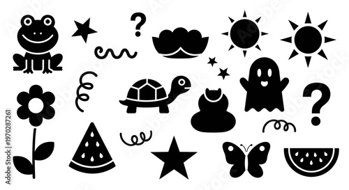 Collection of Cute Cartoon Icons and Symbols for Children.