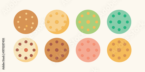 Eight playful diverse cookies in bright, appealing colors on a neutral backdrop.