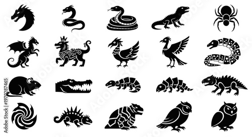 Collection of Mythical Creatures and Animals Silhouettes.
