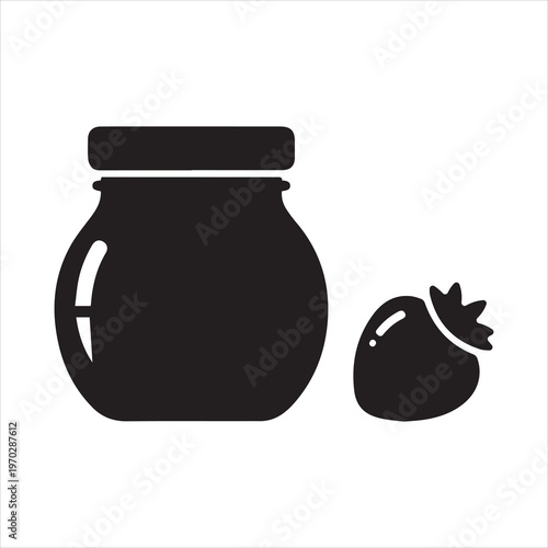 Black silhouette of a jar and strawberry simple graphic design silhouette