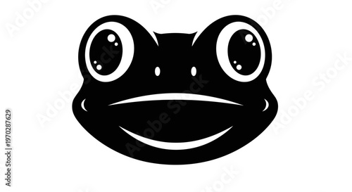 Cute Black Frog Face Cartoon Vector Illustration.