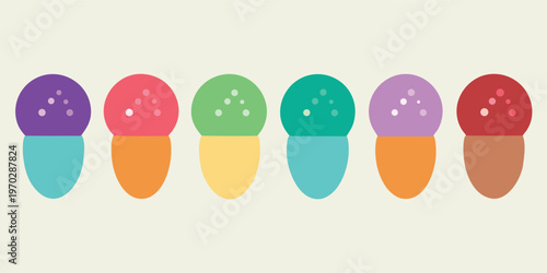 A delightful row of six colorful ice cream pops with solid tops.