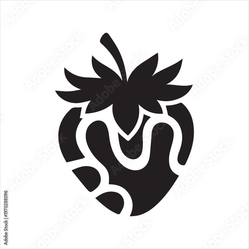 A striking black silhouette of a fresh strawberry silhouette