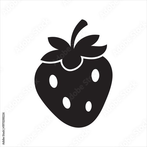 A simple black silhouette of a ripe strawberry fruit silhouette