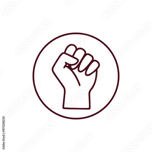 Minimalist icon of a raised fist inside a circle. Symbolizes power, resistance, human rights movements, and strength in the face of domestic violence or social injustice.