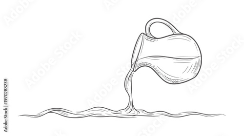 Of a pitcher pouring liquid onto wavy surface water