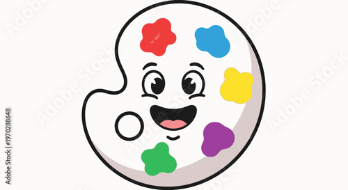 Cartoon artist palette with colorful paint blobs creative art concept
