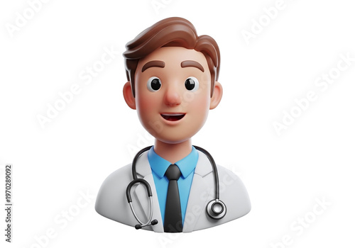 Smiling cartoon doctor with stethoscope isolated on transparent background