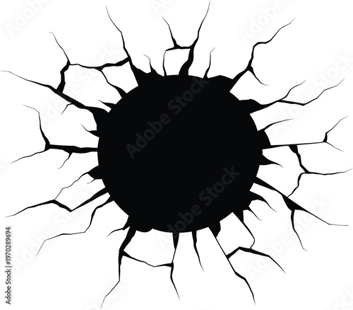 Black Hole With Cracks On White Background Keywords: black hole, void, empty space, darkness