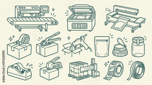 Packaging Factory Line Production Illustration