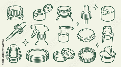 Green Cosmetic Packaging Icons on Light Green Background