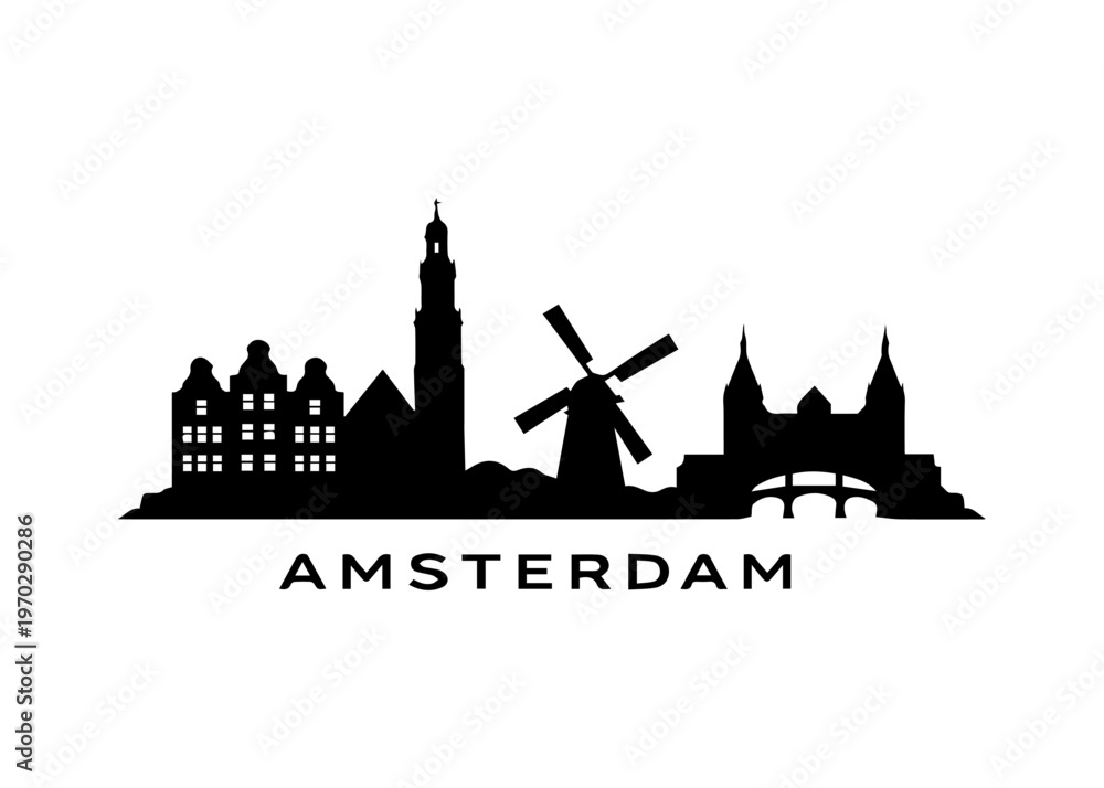 Fototapeta premium Amsterdam city skyline city skyline on a white background