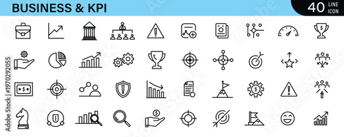 Photos Business and KPI line icon set