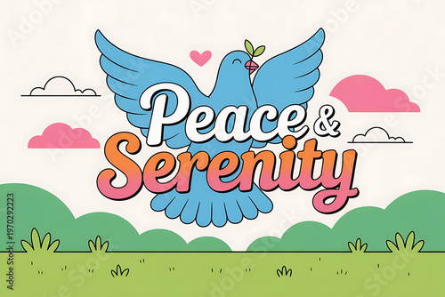 A serene landscape with a dove in flight brings peace and calmness to nature.