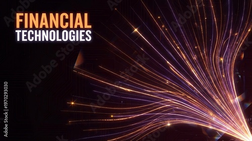 Orange and purple light trails emanating from a central point abstract technology