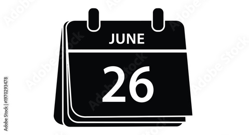 A black and white graphic of a calendar page displaying june 26th