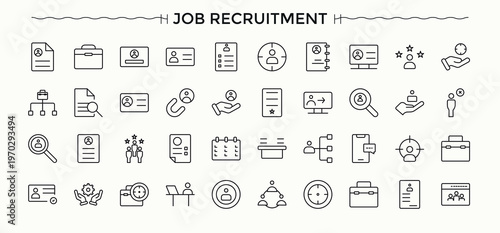 Recruitment icon collection. Line symbol and sign. Job icon set. Contain linear symbols headhunting, hiring, occupation, career, recruit and more.