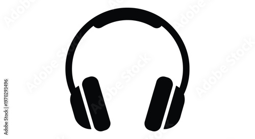 Simple black silhouette of over ear headphones on a white background