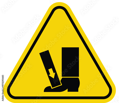 Warning sign for foot injury hazard pictogram indicating falling object danger safety symbol for industrial workplace isolated on white background