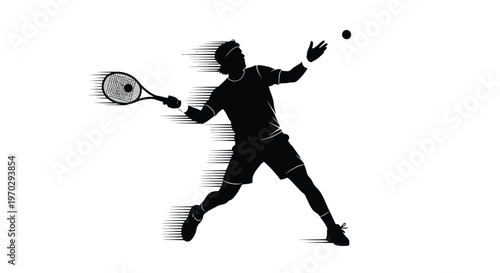 Tennis player in action preparing to hit a forehand shot silhouette