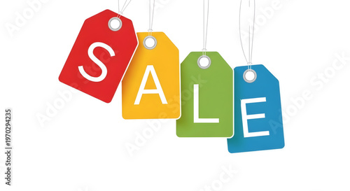 Colourful hanging sale tag  isolated on transparent background. 