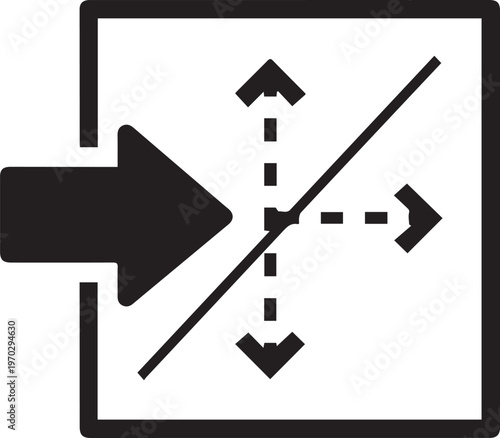 Professional Black and White Vector Beam Splitter Icon with Partial Reflection for Optics Engineering, Quantum Computing, Laser Systems, Scientific Research, Photonics Applications, Data