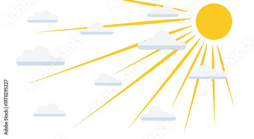 A bright and sunny day with clouds and sun rays in the sky