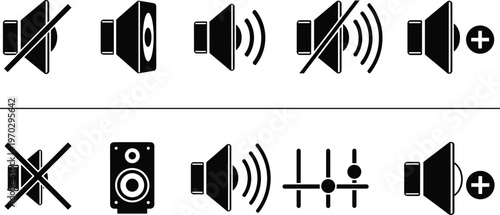 Set of sound and volume icon on transparent background.