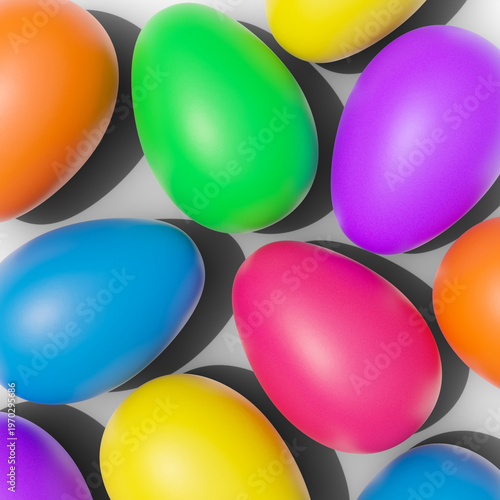 Many Colorful 3D Dyed Easter Eggs with Shadows on Transparent Background PNG Square Orientation Social Media Hi-Res Pink, Orange, Yellow, Green, Blue, Purple Colors