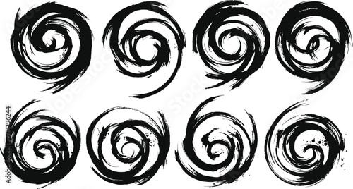 Abstract Black Ink Spiral Brushstrokes
