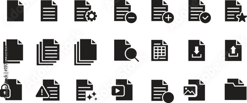 Document File Icons Set – Office Files, Upload, Download, Folder & Media Line Icons Collection