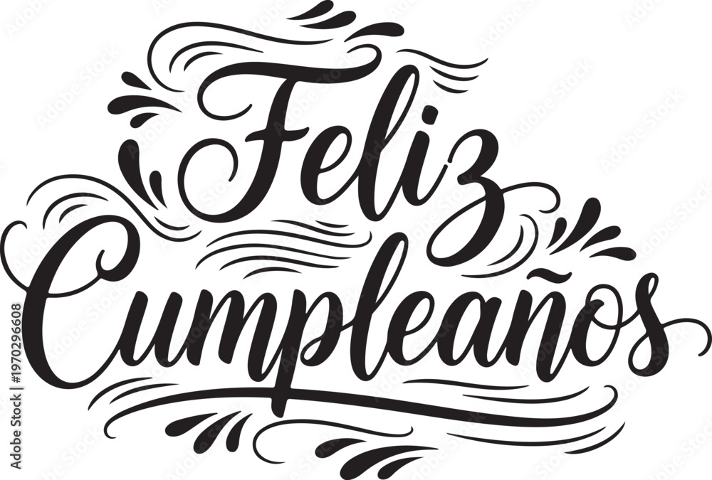 Fototapeta premium Vector art of feliz cumpleaos greeting with decorative swirls