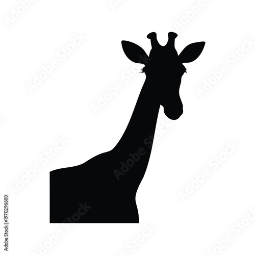 Giraffe silhouette vector illustration with long neck and spots design, giraffe looking at viewer silhouette vector illustration