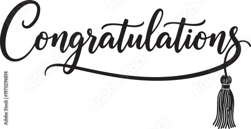 Vector art of black and white illustration of congratulations with a decorative tassel