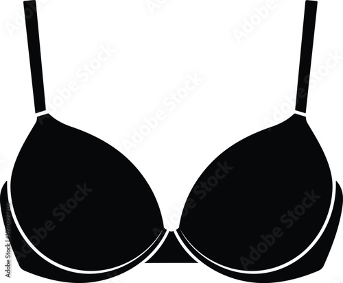 Black silhouette of a woman's bra isolated on a white background for lingerie shop branding and fashion apparel or breast healthcare awareness concept illustration.