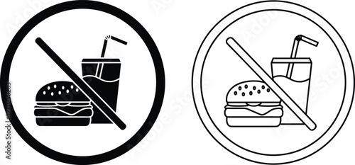 Prohibition sign for fast food and soft drinks restricted area symbol for healthy lifestyle concept.