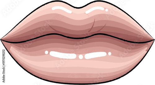 Close-up of beautiful, glossy, plump lips with a natural pinkish hue, conveying allure and sensuality in a stylized illustration