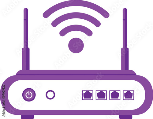 Wireless wifi router icon with signal waves and ethernet ports for internet connectivity technology.