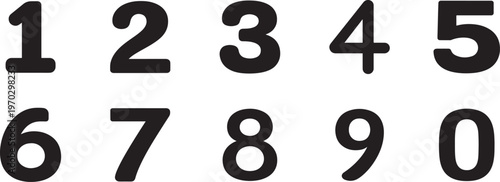 Clean digit icon set with numbers zero to nine, modern minimal style for UI, web and apps