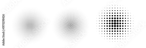 Halftone gradient. Dotted gradient, smooth dots spraying and halftones dot background seamless horizontal geometric pattern vector template set. modern vector ilustration