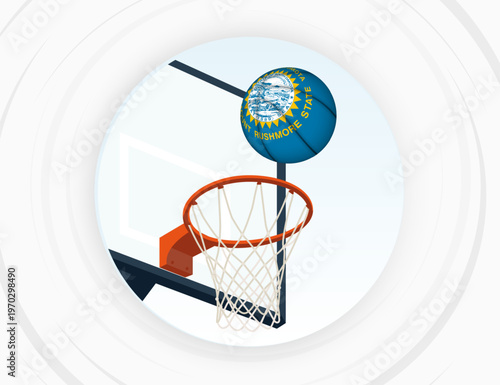South Dakota Flag Themed Basketball in Motion, Scoring Moment in Basketball Game.