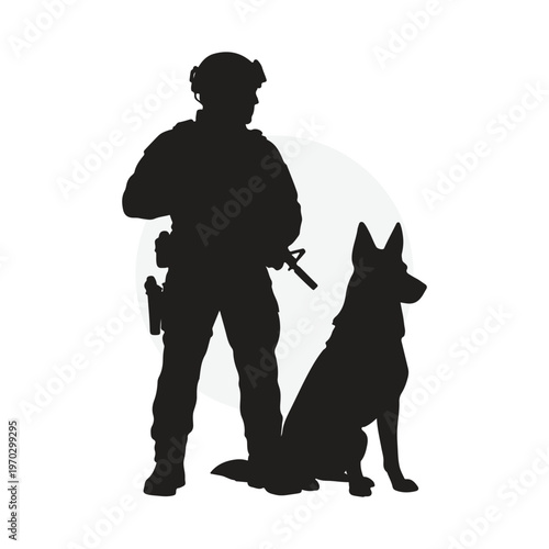 Military Soldier and Service Dog Silhouette Vector
